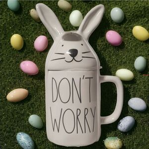 Rae Dunn Don't Worry Easter Bunny Figural Mug
